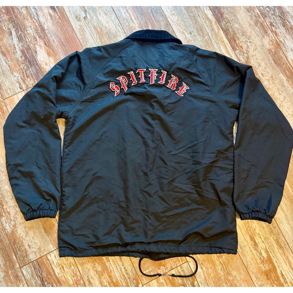 Spitfire Old E Emb Jacket Mens L Black Nylon Corduroy Collar Skate 2023
